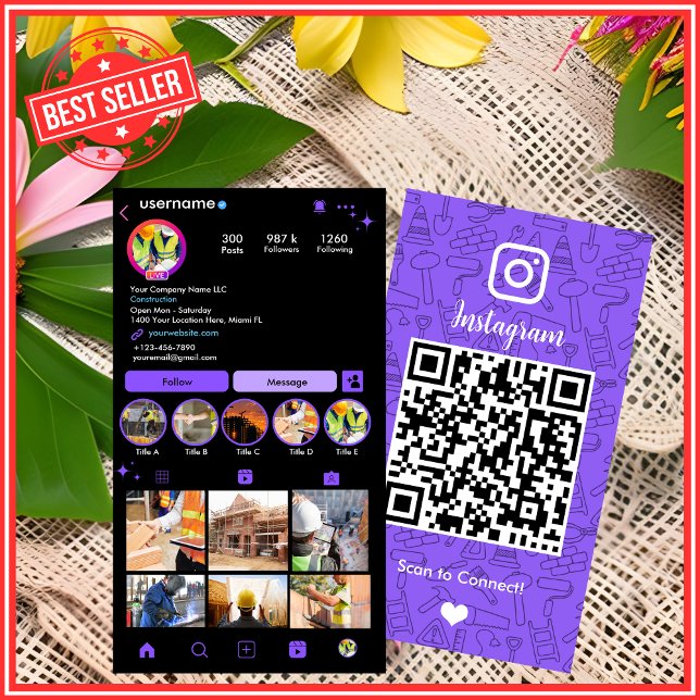 Building Construction Instagram Purple | QR Code Business Card (Creator Uploaded)