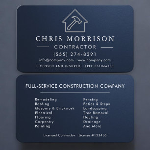 Building Construction Metallic Navy Blue Silver Business Card