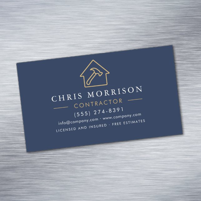 Building Construction Navy Blue Gold Magnetic Business Card (Creator Uploaded)