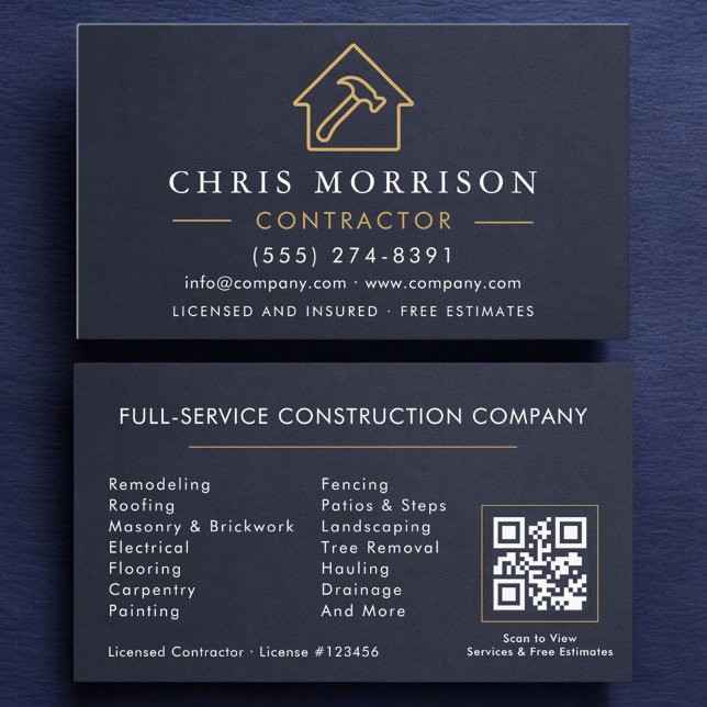 Building Construction Navy Blue Slate Stone Business Card (Creator Uploaded)