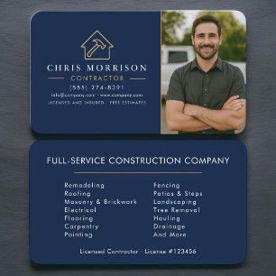 Building Construction Photo Navy Blue Gold Business Card