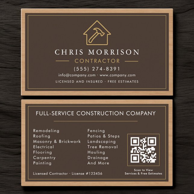 Building Construction Wood QR Code Business Card (Creator Uploaded)