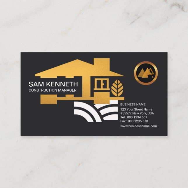 Building Contractor Stylish Gold Home Iconic Icon Business Card (Front)