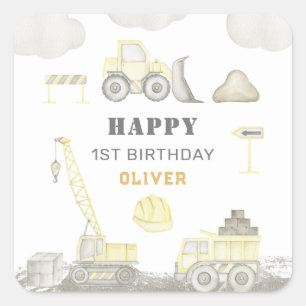 Building Fun Construction Kids 1st Birthday Party Square Sticker