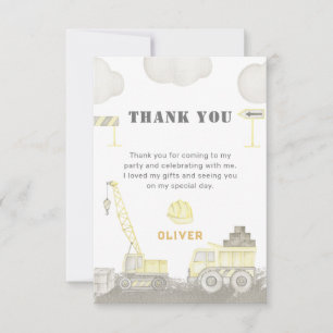 Building Fun Construction Kids Boy Birthday Party Thank You Card