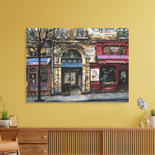 Building in Paris Watercolor Unique Canvas Print