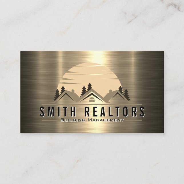 Building Management | Real Estate | Gold Metal Business Card (Front)
