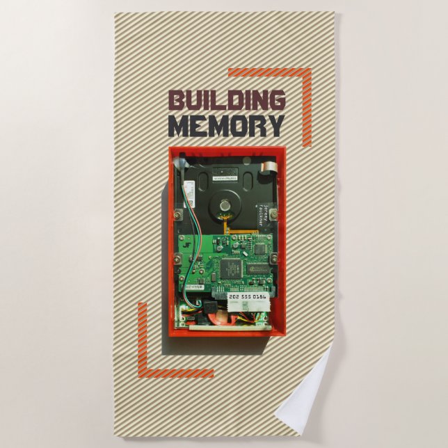 Building Memory geek hard drive with Custom Text Beach Towel (Front)