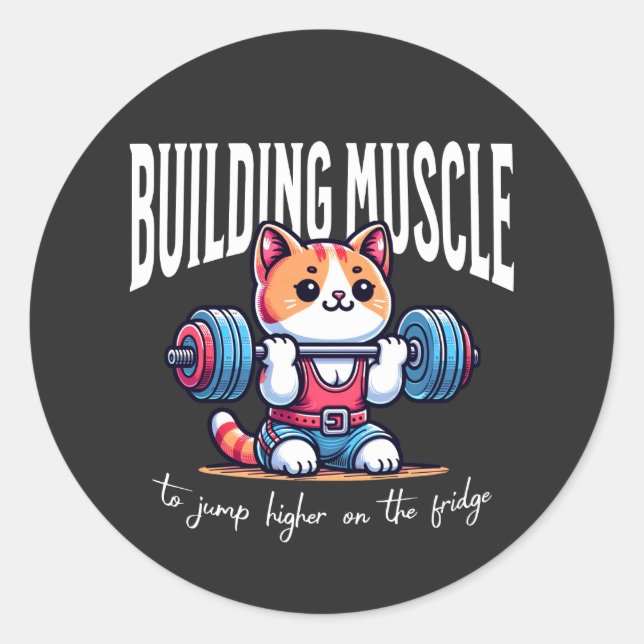 Building muscle cat - weight lifting classic round sticker (Front)