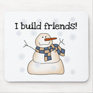 Building Snow Friends Tshirts and Gifts Mouse Mat