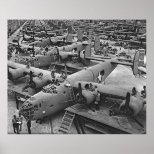 Building the B24 Fleet 1943 BW Poster