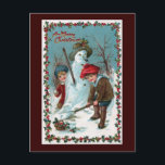 "Building the Snowman" Vintage Postcard<br><div class="desc">Lovely vintage Christmas image of  two children building a snowman. The bigger child is shoveling the snow and the smaller is hiding behind the snowman getting ready to throw a snowball. The message is "A Merry Christmas".</div>