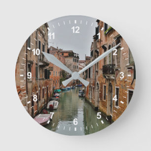 Buildings along canals of Venice Round Clock