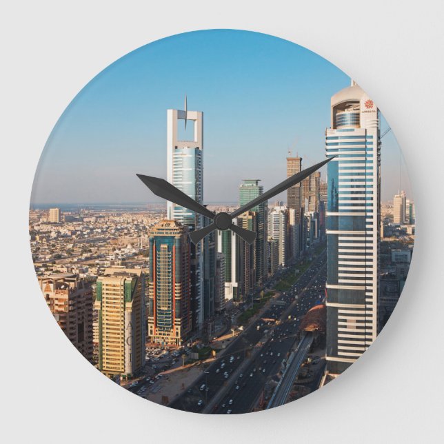 Buildings Along Sheikh Zayed Road, Dubai Large Clock (Front)