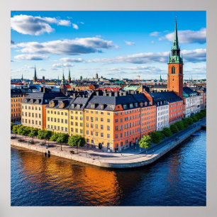 Buildings and Iconic Church in Stockholm Poster
