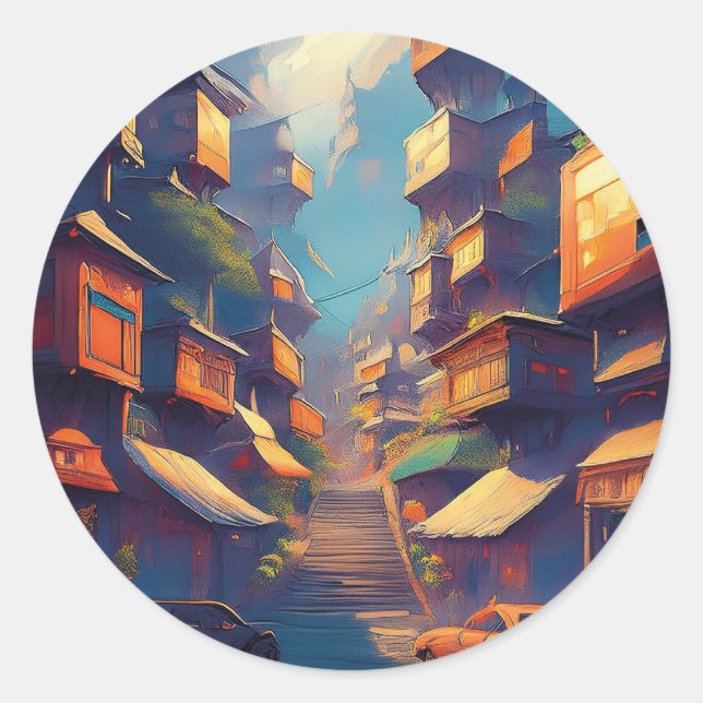 Buildings Classic Round Sticker (Front)