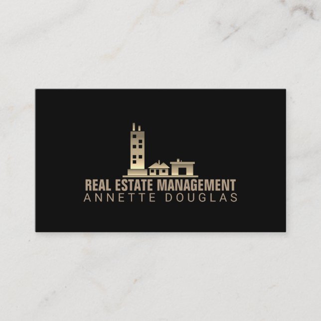 Buildings gradient gold art cover black edit business card (Front)