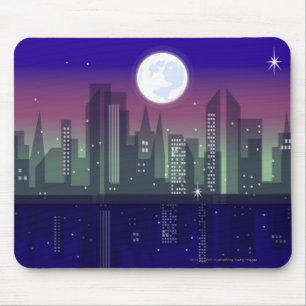 Buildings lit up at night mouse mat
