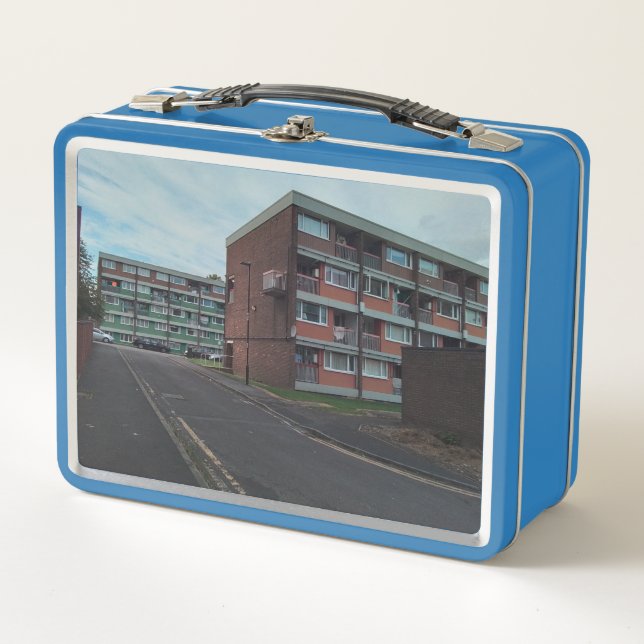 Buildings of colour metal lunch box (Front)