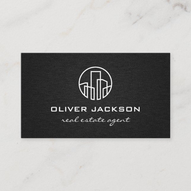 Buildings Real Estate Linen Background Business Card (Front)