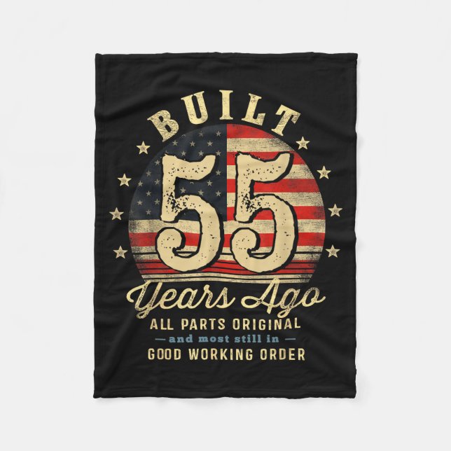 Built 55 Years Ago Funny 55th Birthday Usa Flag  Fleece Blanket (Front)