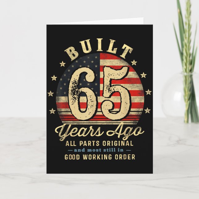 Built 65 Years Ago Funny 65th Birthday Usa Flag  Card (Front)