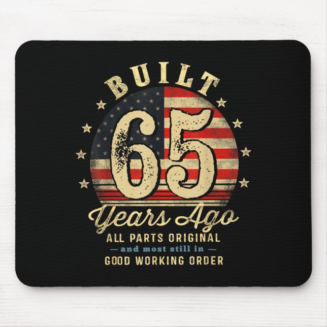 Built 65 Years Ago Funny 65th Birthday Usa Flag  Mouse Mat (Front)