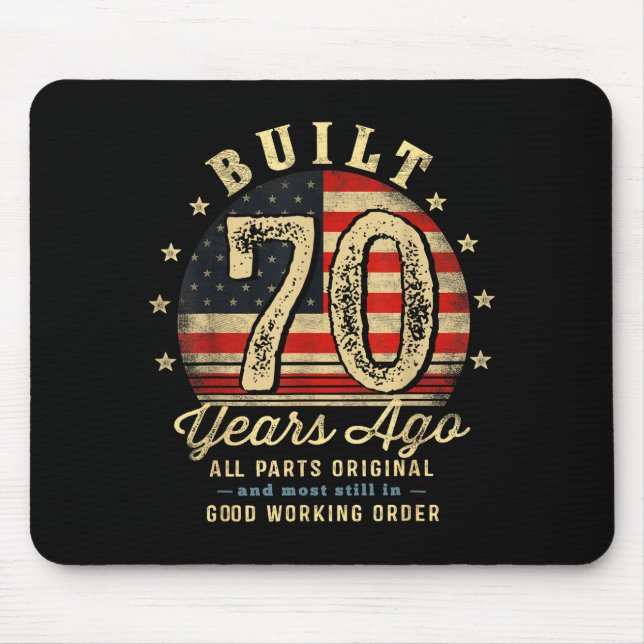 Built 70 Years Ago Funny 70th Birthday Usa Flag  Mouse Mat (Front)