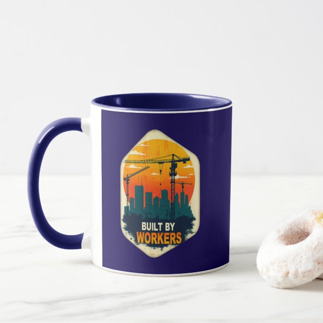 Built by Workers Industrial Skyline Labor Day Shir Mug (With Donut)