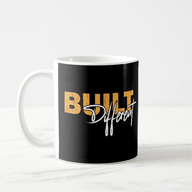 Built Different Bold Motivational Typography Des Coffee Mug (Left)