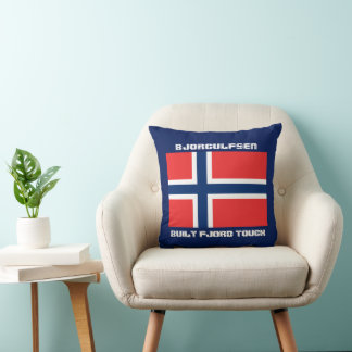 "Built Fjord Tough" and Norwegian Flag Cushion
