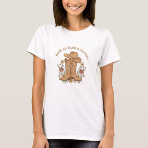 Built on Faith and Flowers Cowgirl Boots Western T-Shirt