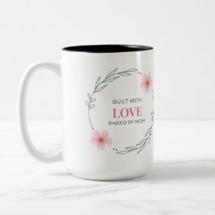 Built With Love Raised By Mum Floral Quote Two-Tone Coffee Mug
