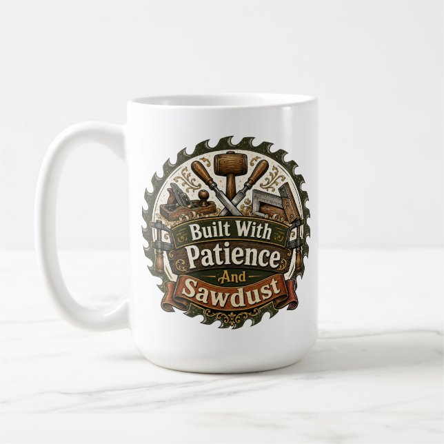 Built With Patience And Sawdust Coffee Mug (Left)