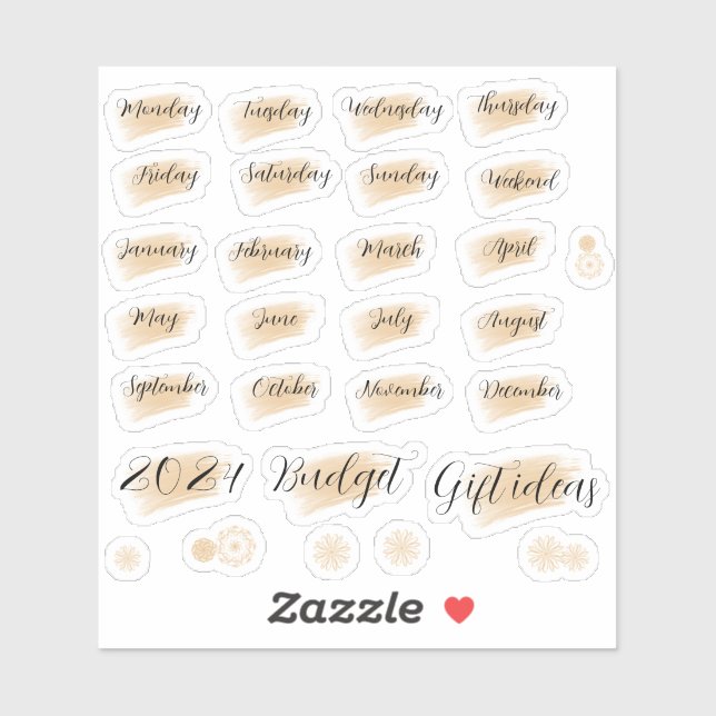 Bujo planner days & months orange stickers (Sheet)