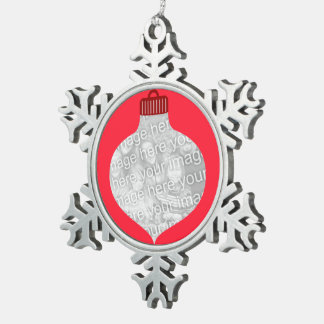 Bulb Shape for Photo Red Snowflake Pewter Christmas Ornament