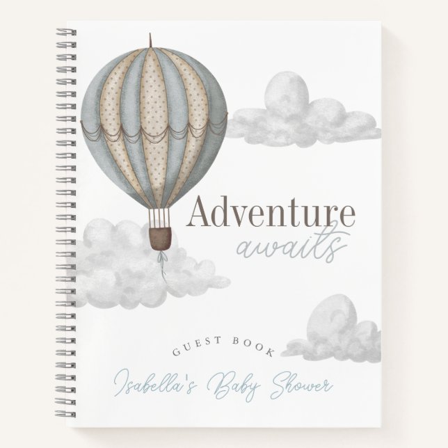 Bule Hot Air Balloon Baby Shower Guest Book (Front)