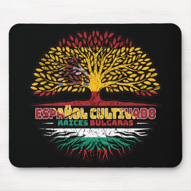 Bulgaria Bulgarian Spain Spanish Tree Roots Flag Mouse Mat (Front)