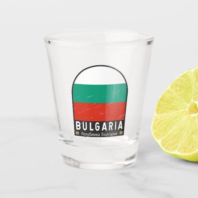 Bulgaria Flag Emblem Distressed Vintage Shot Glass (Front)