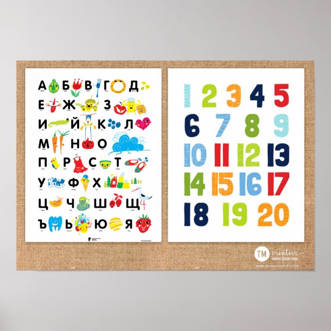 Bulgarian Alphabet and Numbers Poster (Front)