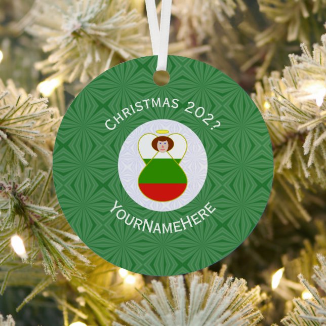 Bulgarian Angel Christmas Flag Personalised  Metal Tree Decoration (Insitu)