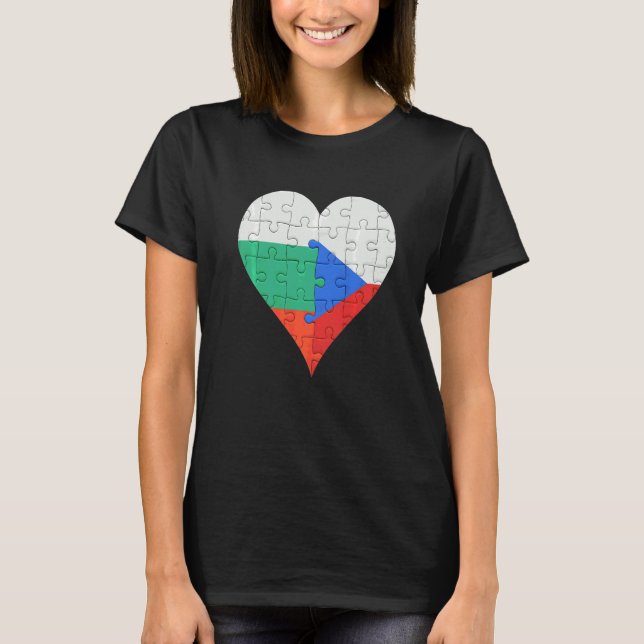 Bulgarian Czech Flag Heart T-Shirt (Front)