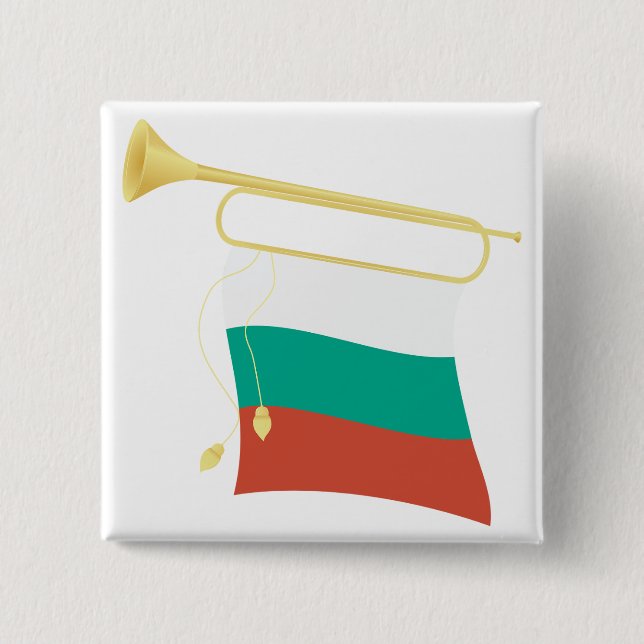 Bulgarian Flag and Bugle 15 Cm Square Badge (Front)