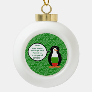 Bulgarian Flag Holiday Ms. Penguin Talking Ceramic Ball Christmas Ornament