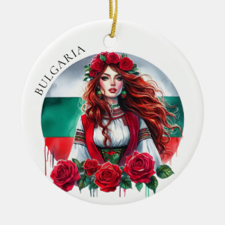 Bulgarian Flag Tradition Folklore Woman Red Roses  Ceramic Tree Decoration