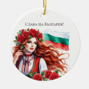 Bulgarian Flag Tradition Folklore Woman Red Roses  Ceramic Tree Decoration