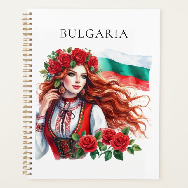 Bulgarian Flag Tradition Folklore Woman Red Roses  Planner (Front)