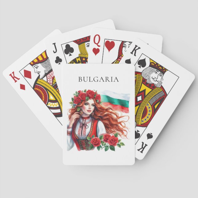 Bulgarian Flag Tradition Folklore Woman Red Roses  Playing Cards (Back)