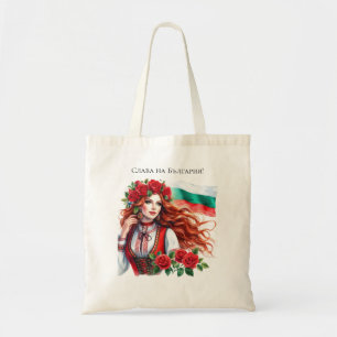 Bulgarian Flag Tradition Folklore Woman Red Roses  Tote Bag