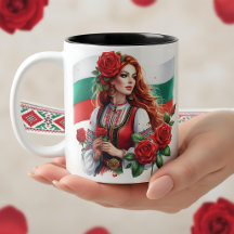 Bulgarian Flag Tradition Folklore Woman Red Roses
